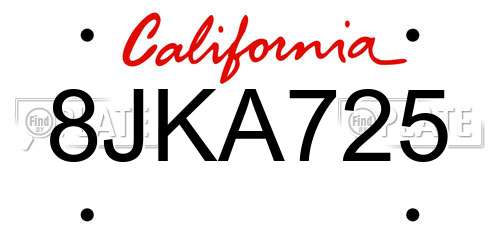 8JKA725 California License Plate