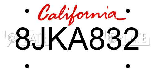8JKA832 California License Plate
