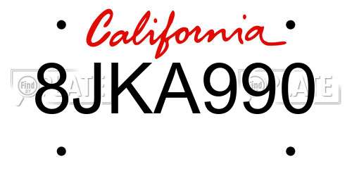 8JKA990 California License Plate
