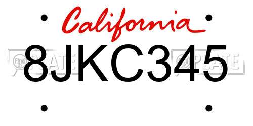 8JKC345 California License Plate
