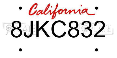 8JKC832 California License Plate