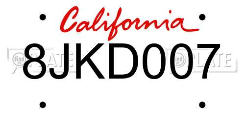 8JKD007 California License Plate