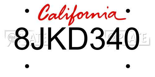 8JKD340 California License Plate