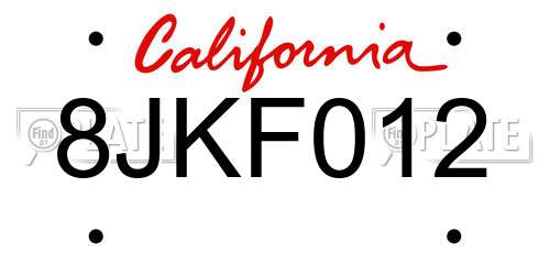 8JKF012 California License Plate