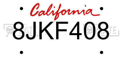 8JKF408 California License Plate