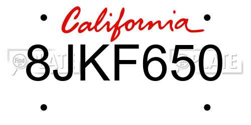 8JKF650 California License Plate