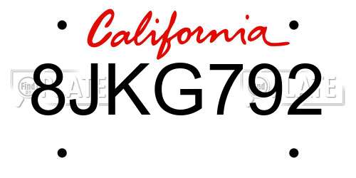 8JKG792 California License Plate