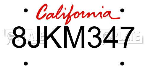 8JKM347 California License Plate