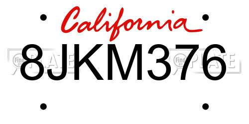 8JKM376 California License Plate