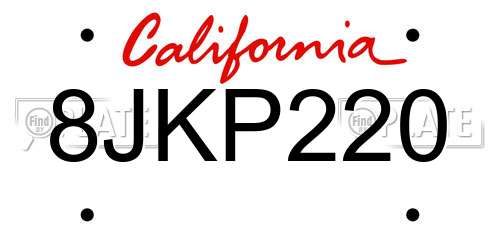 8JKP220 California License Plate