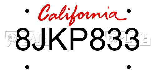 8JKP833 California License Plate
