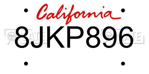 8JKP896 California License Plate