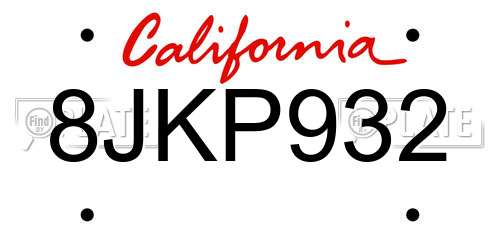 8JKP932 California License Plate