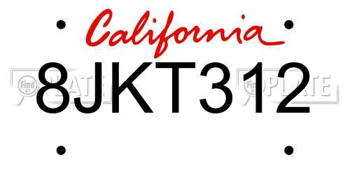 8JKT312 California License Plate