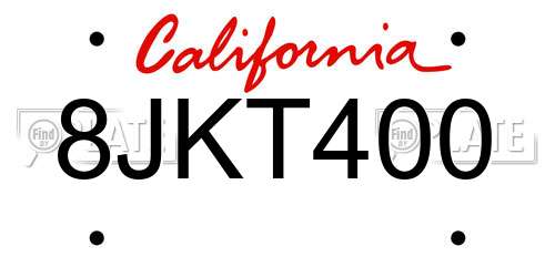 8JKT400 California License Plate