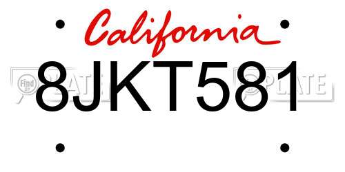 8JKT581 California License Plate