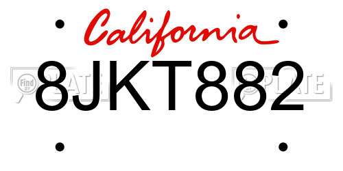 8JKT882 California License Plate