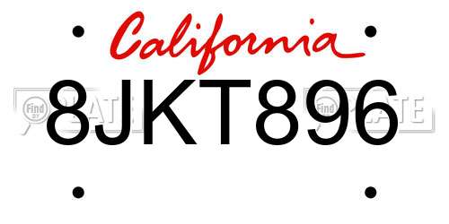 8JKT896 California License Plate