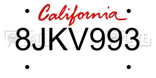 8JKV993 California License Plate