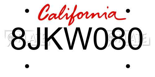 8JKW080 California License Plate