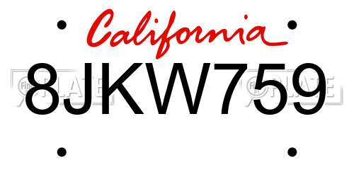 8JKW759 California License Plate