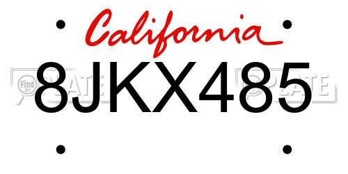 8JKX485 California License Plate
