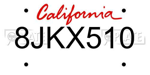 8JKX510 California License Plate
