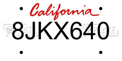 8JKX640 California License Plate