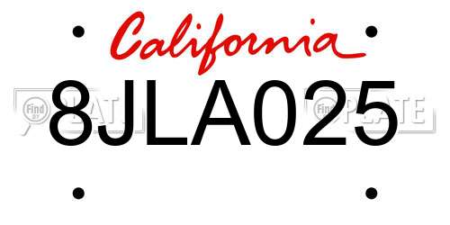 8JLA025 California License Plate