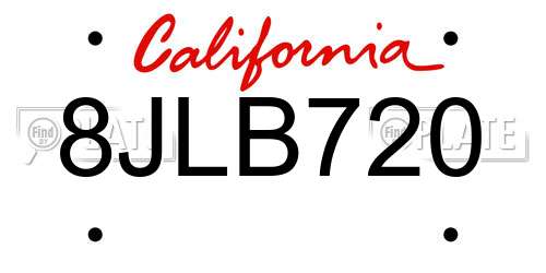 8JLB720 California License Plate