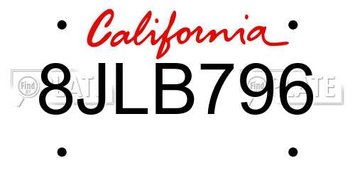 8JLB796 California License Plate