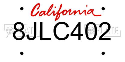 8JLC402 California License Plate