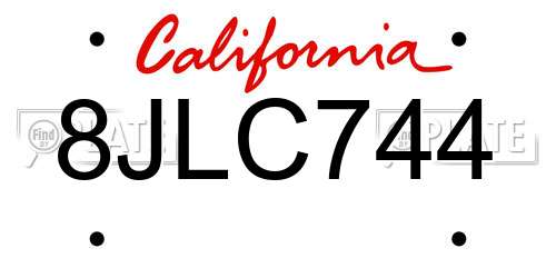 8JLC744 California License Plate