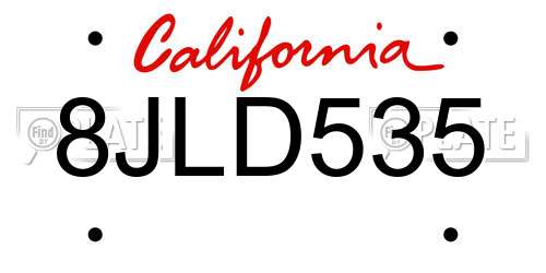8JLD535 California License Plate