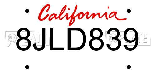 8JLD839 California License Plate