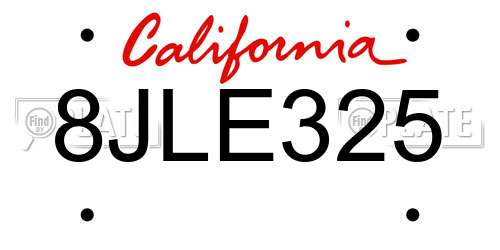 8JLE325 California License Plate