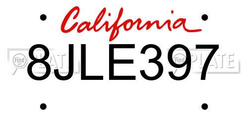 8JLE397 California License Plate