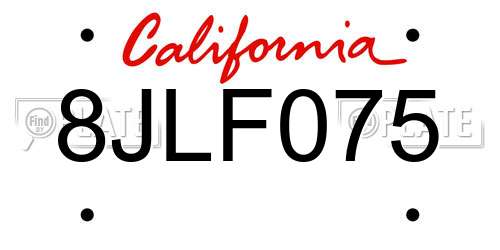 8JLF075 California License Plate