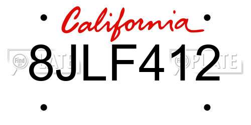 8JLF412 California License Plate