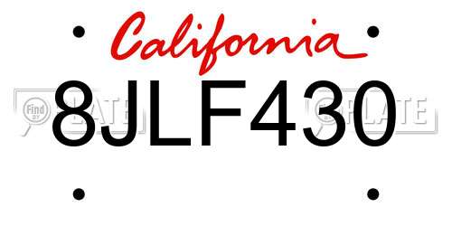 8JLF430 California License Plate