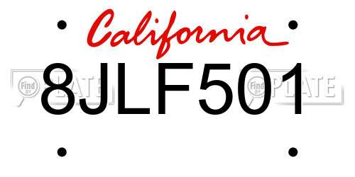 8JLF501 California License Plate