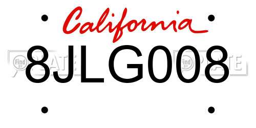 8JLG008 California License Plate