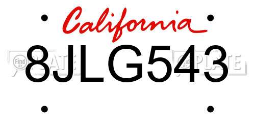 8JLG543 California License Plate