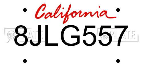 8JLG557 California License Plate