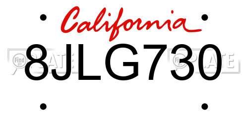 8JLG730 California License Plate