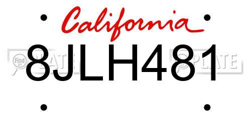 8JLH481 California License Plate