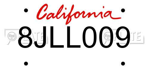 8JLL009 California License Plate