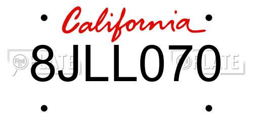 8JLL070 California License Plate