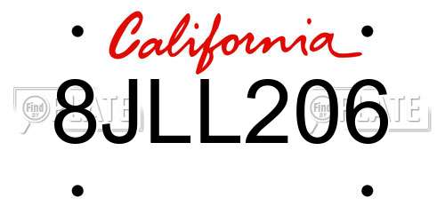 8JLL206 California License Plate