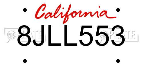 8JLL553 California License Plate